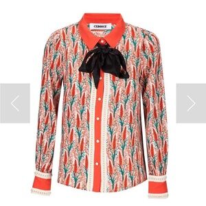 Vibrant orange and Cream Patterned Blouse